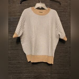 NWT Ann Taylor Cream and Tan Crew Neck Sweater